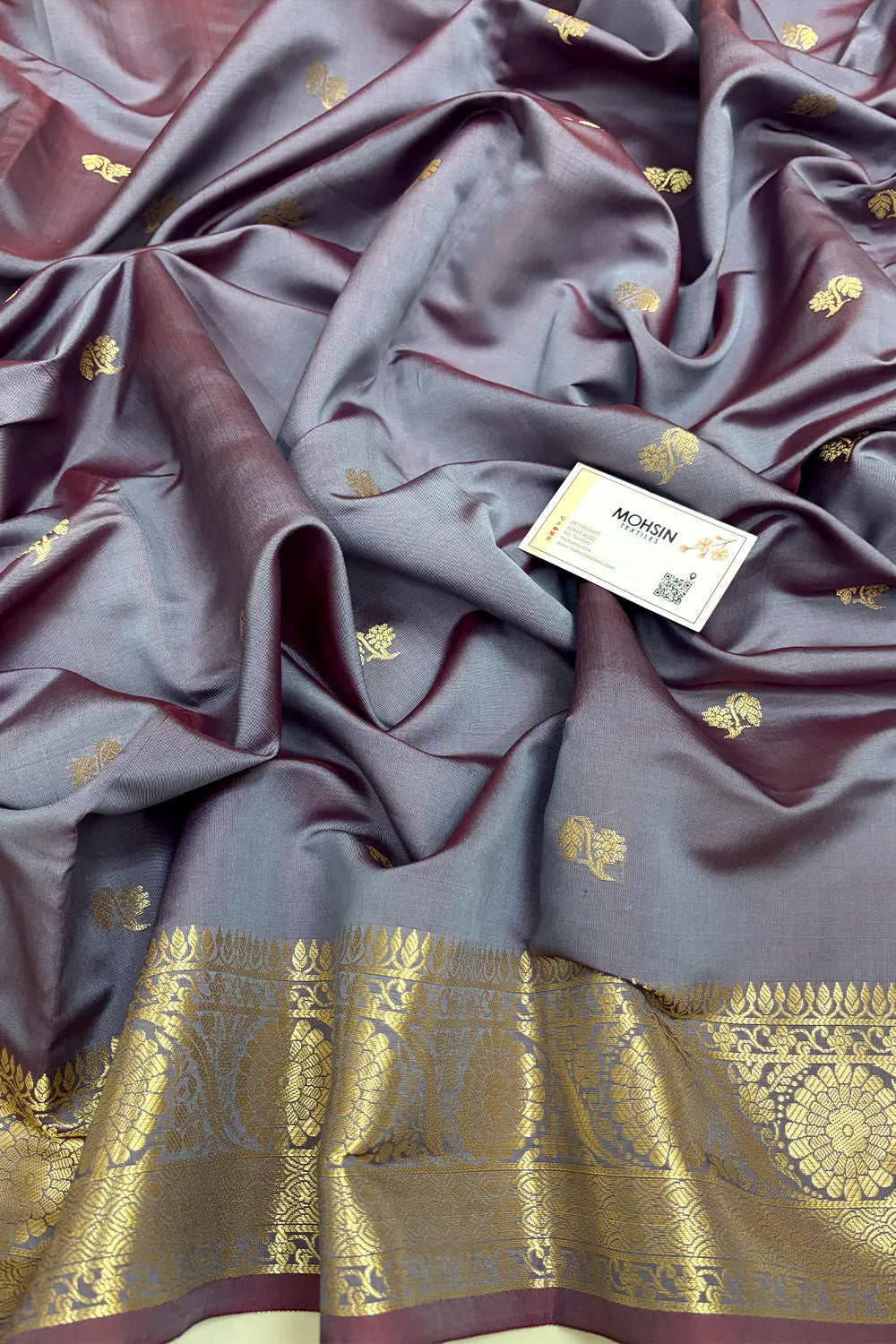 Grey Zari Semi Katan Silk Banarasi Saree