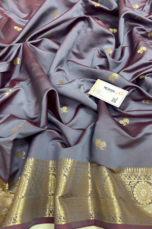 Grey Zari Semi Katan Silk Banarasi Saree