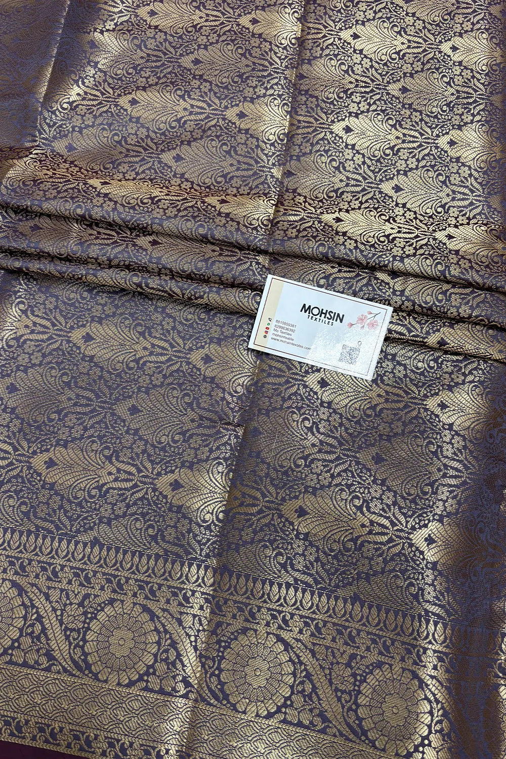Grey Zari Semi Katan Silk Banarasi Saree