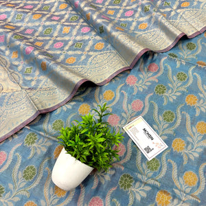 Greyish Firozi Yoga Jaal Cotton Silk Banarasi Suit