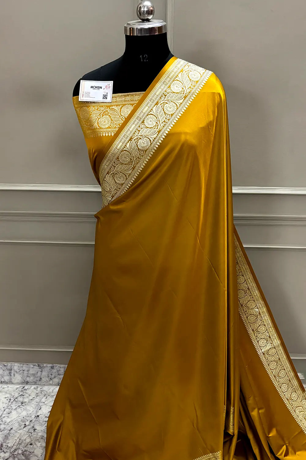 Haldi Mustard Royal Plain Katan Satin Silk Banarasi Saree