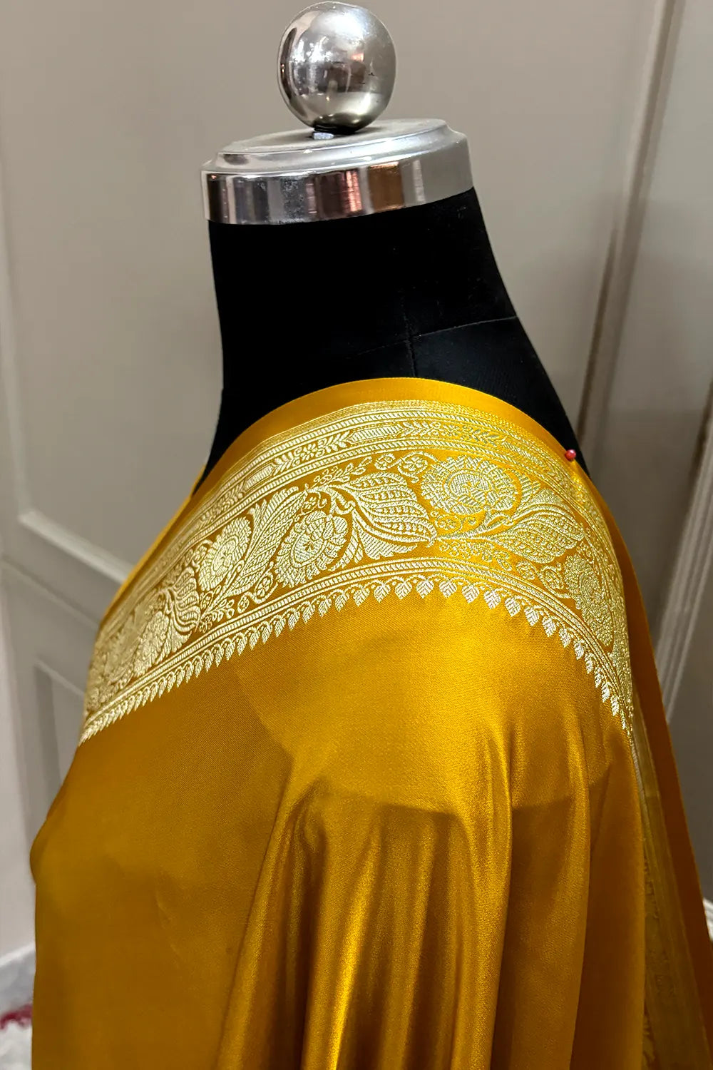 Haldi Mustard Royal Plain Katan Satin Silk Banarasi Saree
