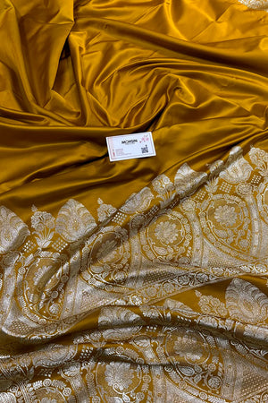 Haldi Mustard Royal Plain Katan Satin Silk Banarasi Saree