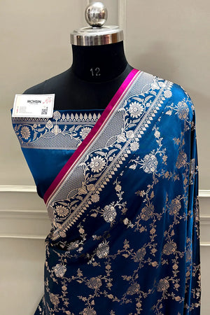 Kai Teal Jhanjaal Katan Mashru Silk Banarasi Saree