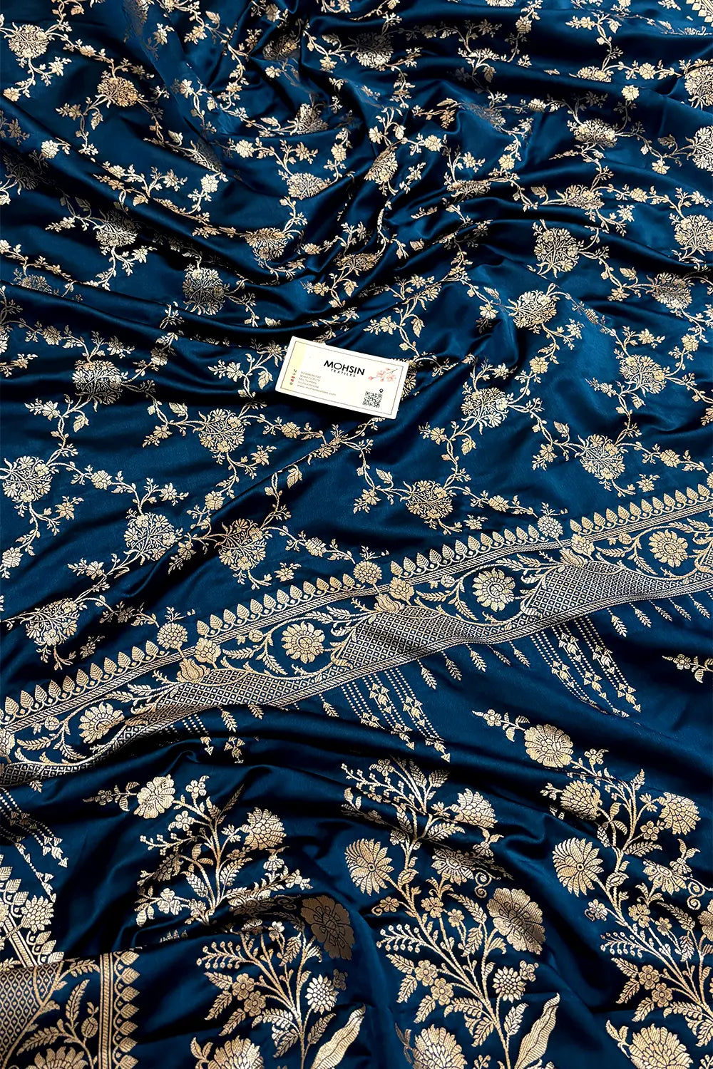 Kai Teal Jhanjaal Katan Mashru Silk Banarasi Saree