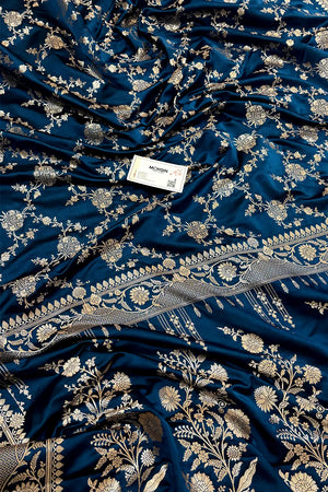 Kai Teal Jhanjaal Katan Mashru Silk Banarasi Saree