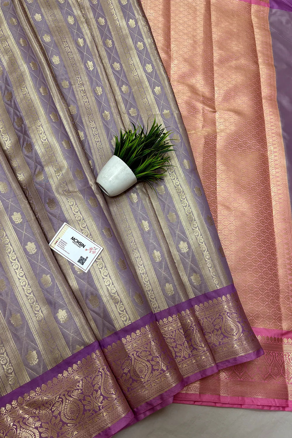 Lavender and Baby Pink Tissue Silk Banarasi Saree