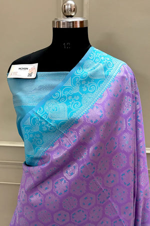 Lavender and Firozi Resham Zari Banarasi Silk Saree