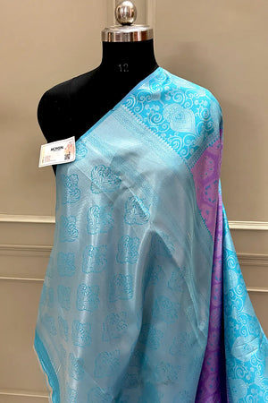 Lavender and Firozi Resham Zari Banarasi Silk Saree