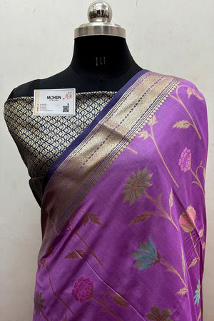 Lavender and Navy Zari Katan Silk Banarasi Saree
