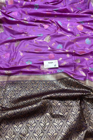 Lavender and Navy Zari Katan Silk Banarasi Saree
