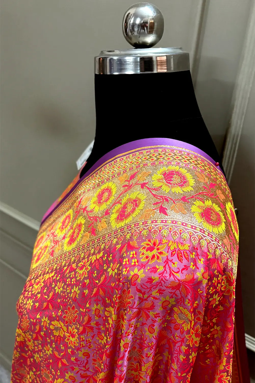 Lavender and Pink Jungli Jaal Katan Silk Banarasi Saree