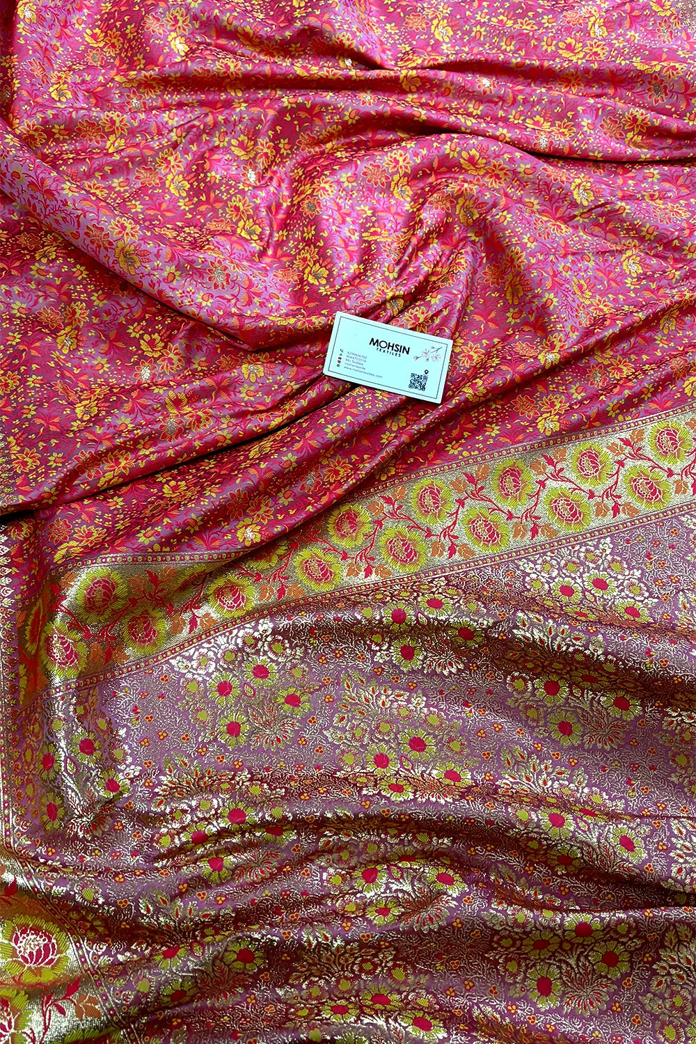 Lavender and Pink Jungli Jaal Katan Silk Banarasi Saree