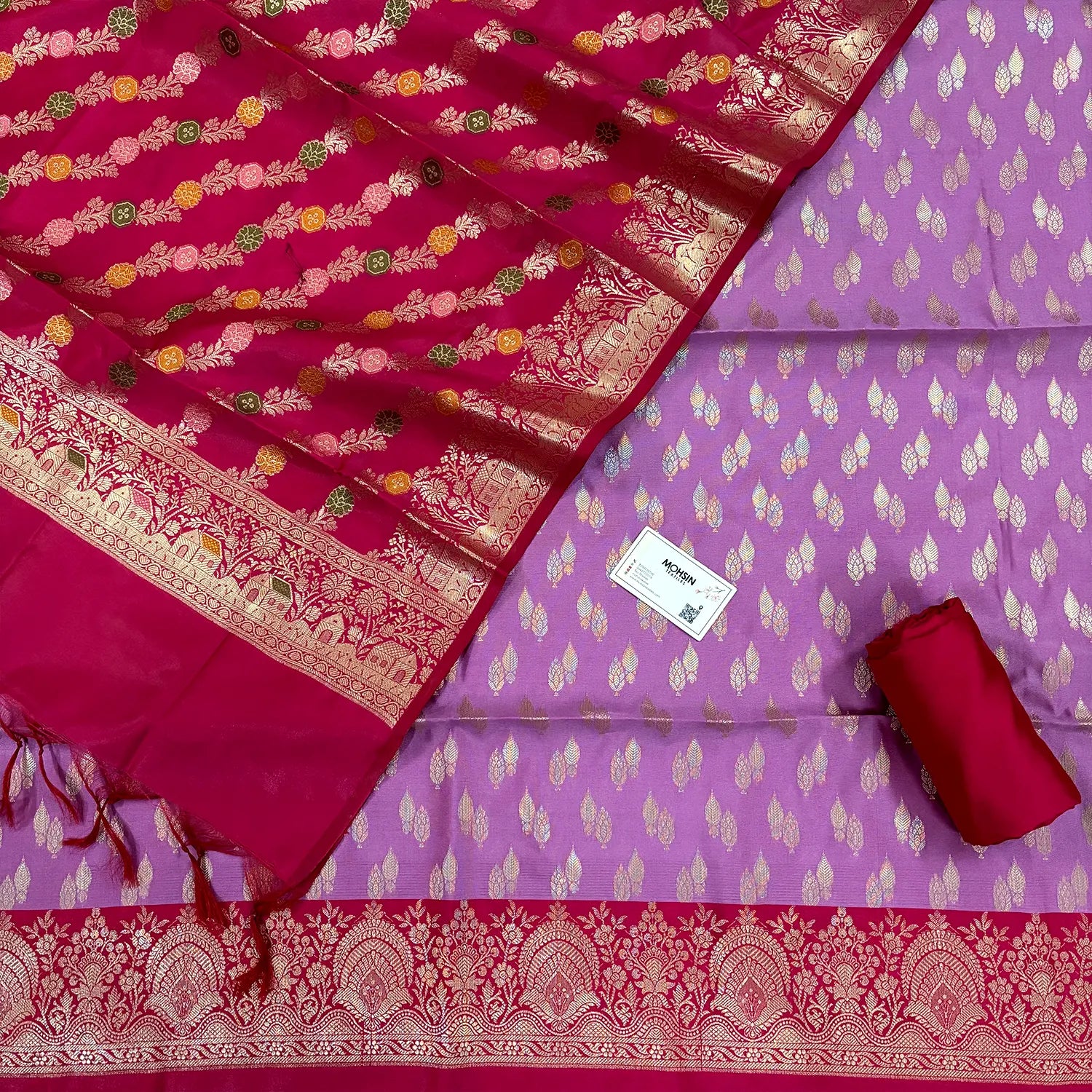 Lavender and Purple Persian Lau Banarasi Silk Suit