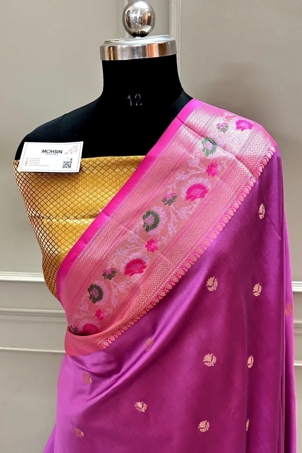 Lavender and Yellow Buti Banarasi Silk Saree