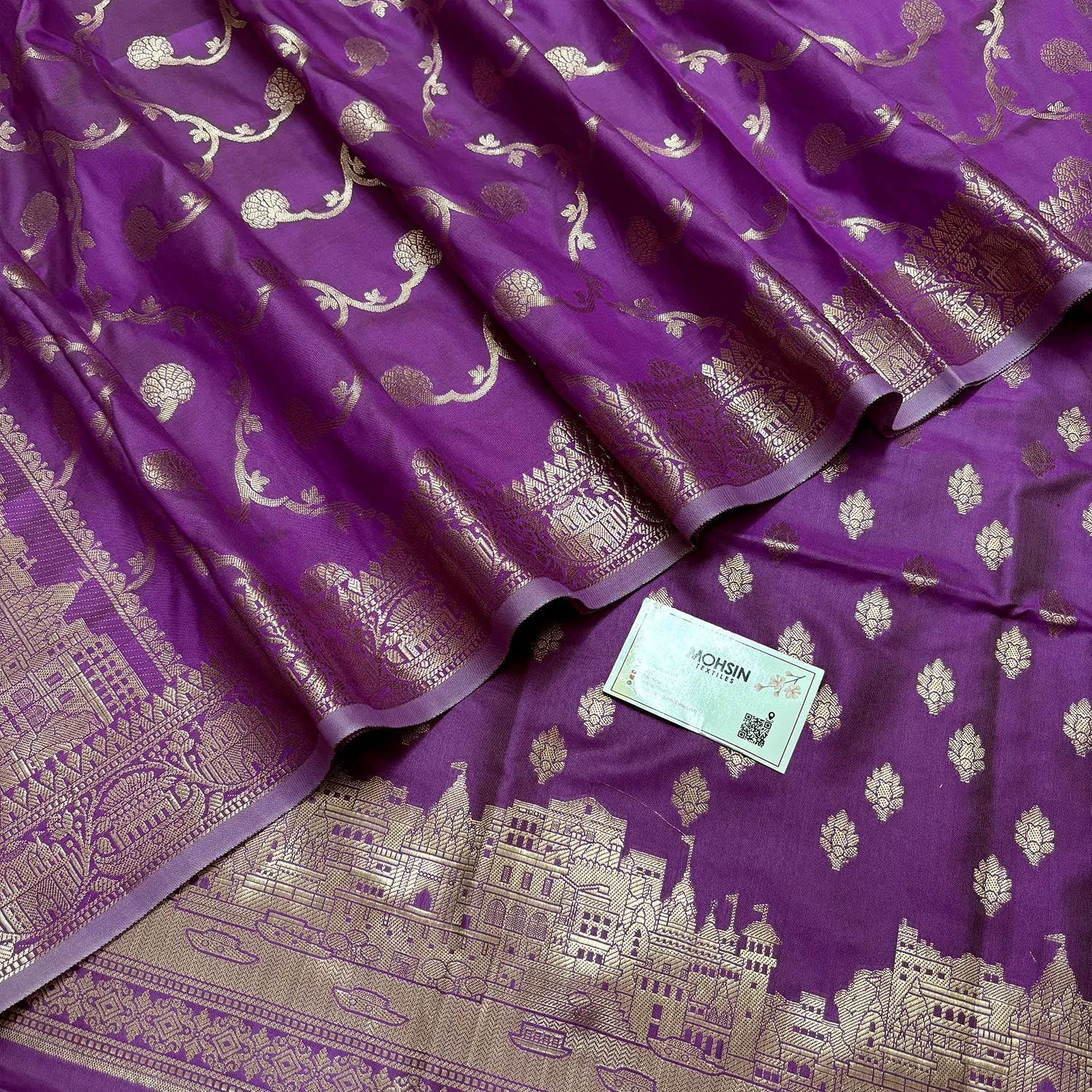 Lavender Assi Ghat Mandir Semi Katan Silk Banarasi Suit