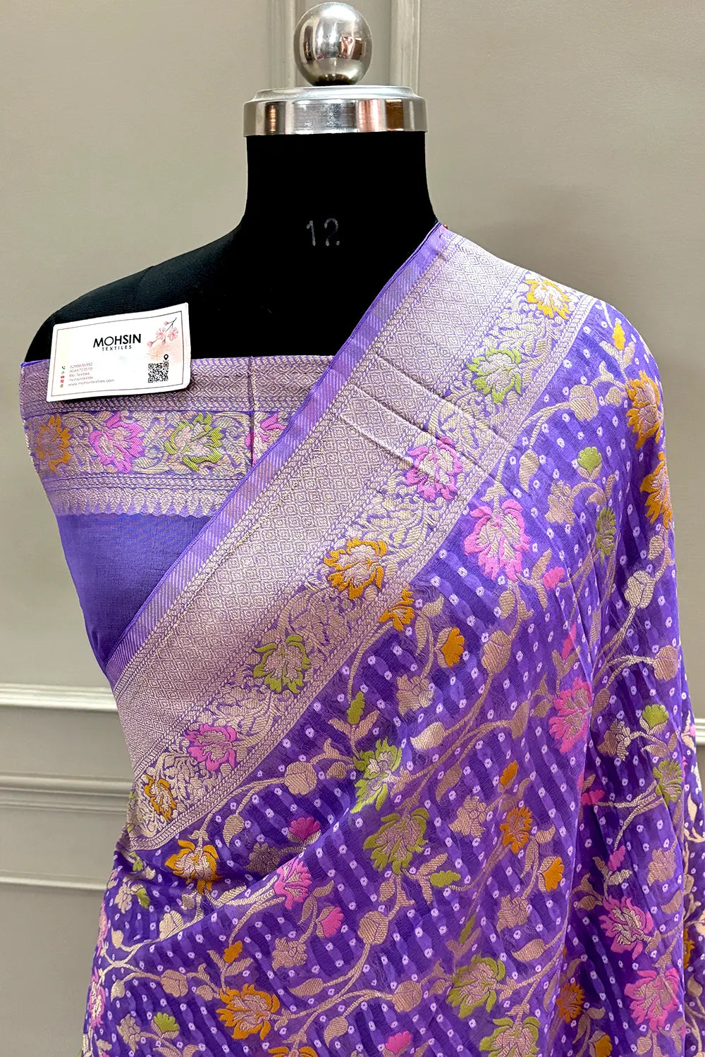 Lavender Bandhej Meena Georgette Silk Banarasi Saree