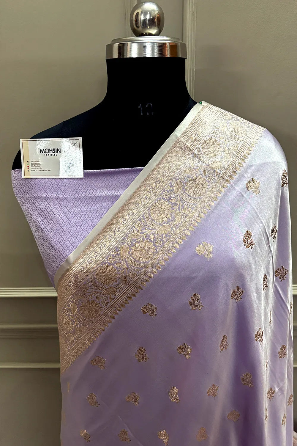 Lavender Chaman Buti Katan Mashru Silk Banarasi Saree