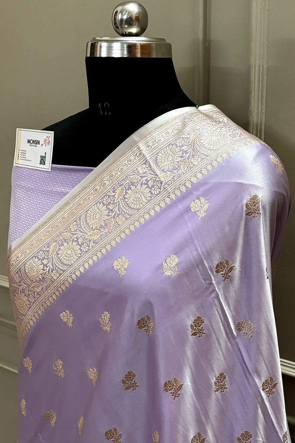 Lavender Chaman Buti Katan Mashru Silk Banarasi Saree