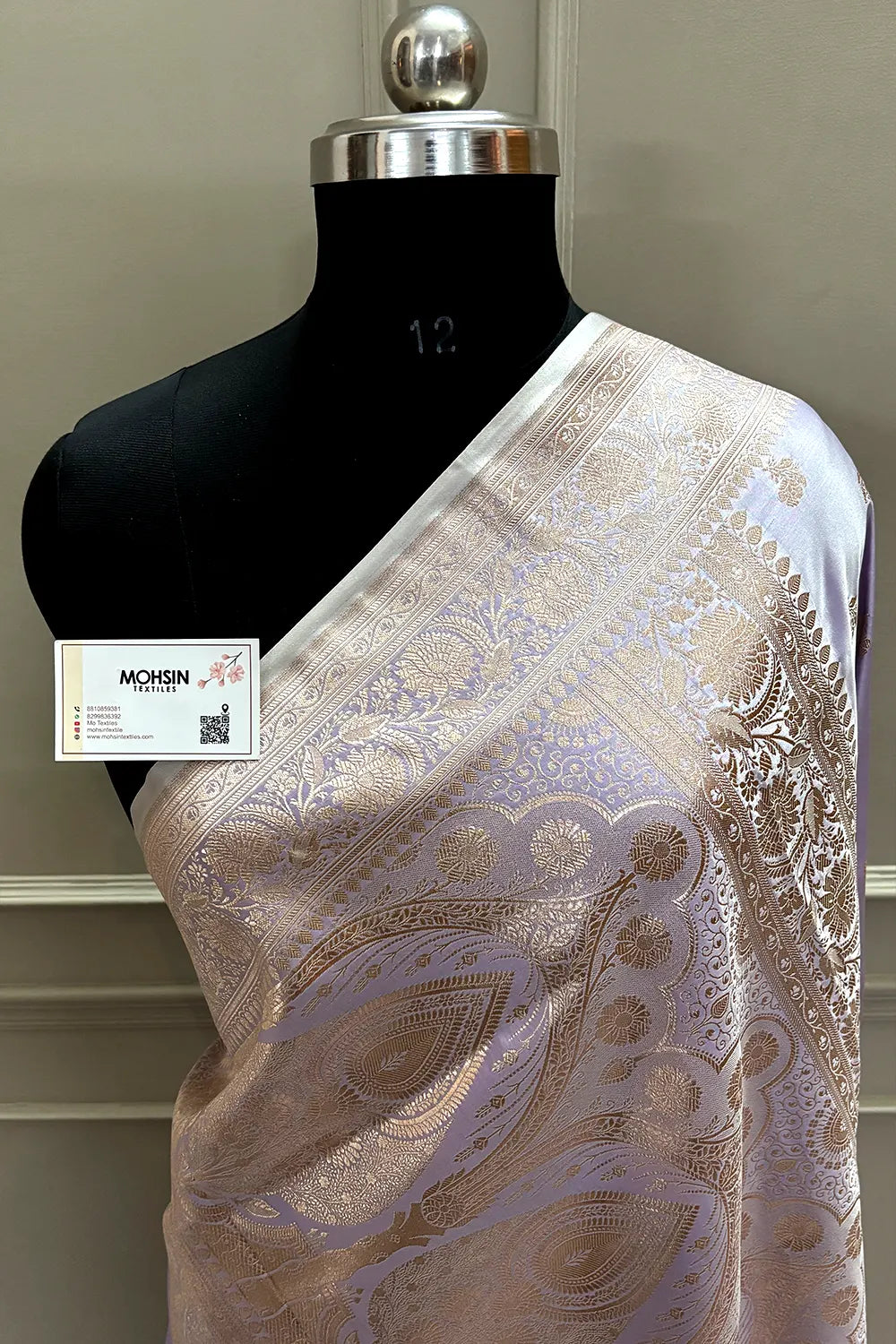 Lavender Chaman Buti Katan Mashru Silk Banarasi Saree