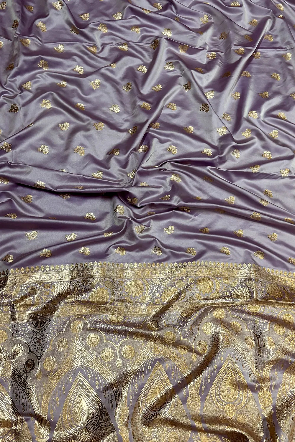 Lavender Chaman Buti Katan Mashru Silk Banarasi Saree