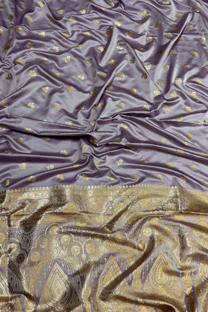 Lavender Chaman Buti Katan Mashru Silk Banarasi Saree