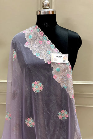 Lavender Embroidery Swarovski Brasso Net Saree