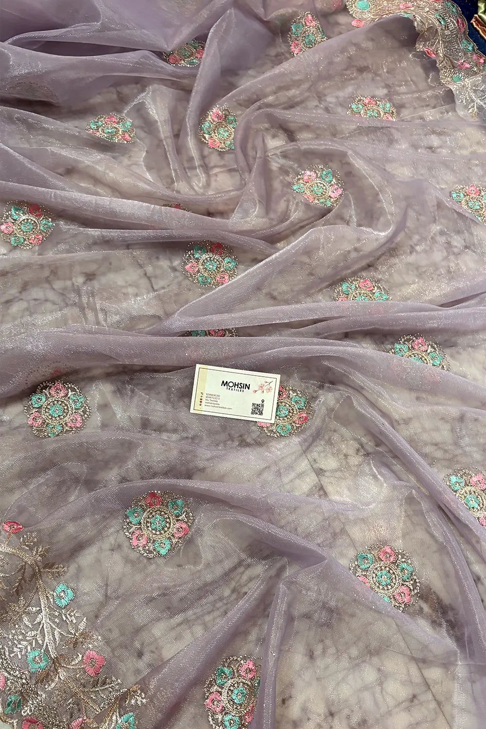 Lavender Embroidery Swarovski Brasso Net Saree