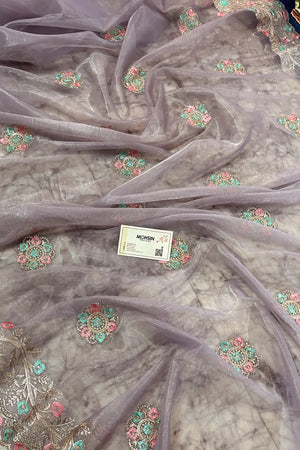 Lavender Embroidery Swarovski Brasso Net Saree