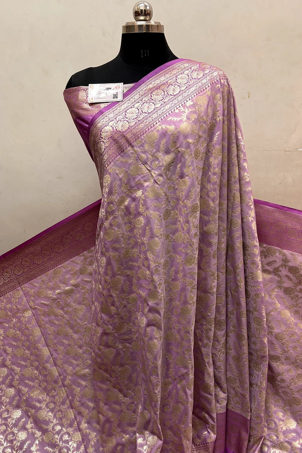 Lavender Gulabi Jaal Katan Silk Banarasi Saree