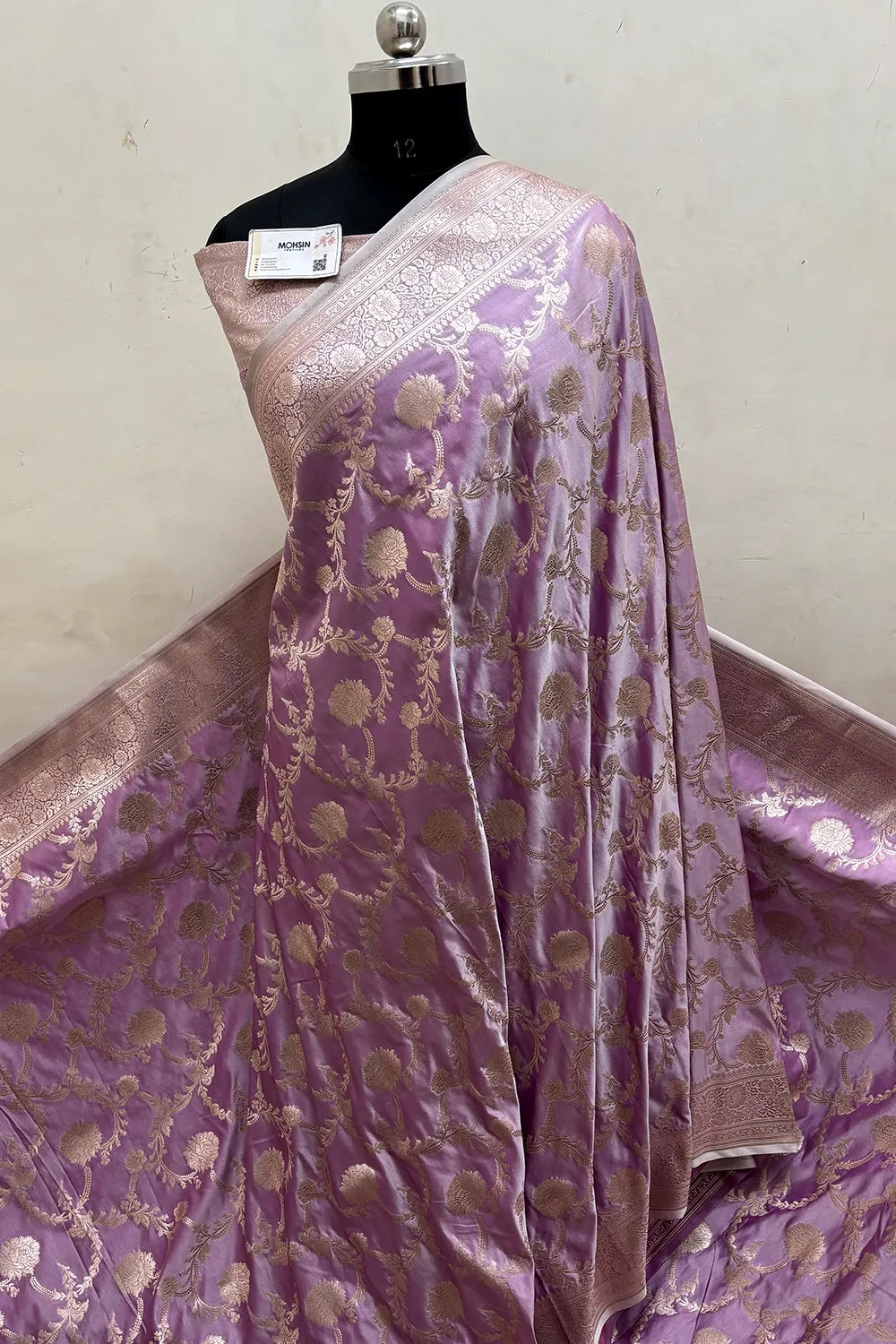 Lavender Laabela Jaal Katan Mashru Silk Banarasi Saree