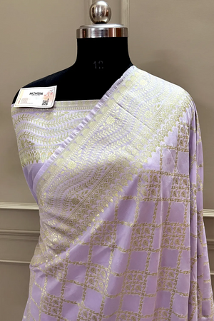 Lavender Pi Jaal Katan Silk Banarasi Saree