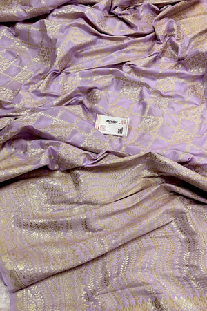 Lavender Pi Jaal Katan Silk Banarasi Saree