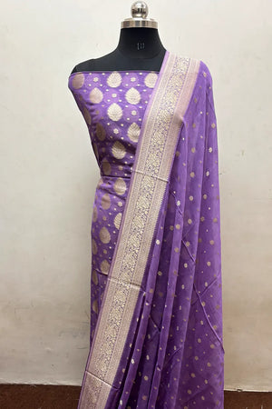 Lavender Pure Viscose Georgette Banarasi Suit