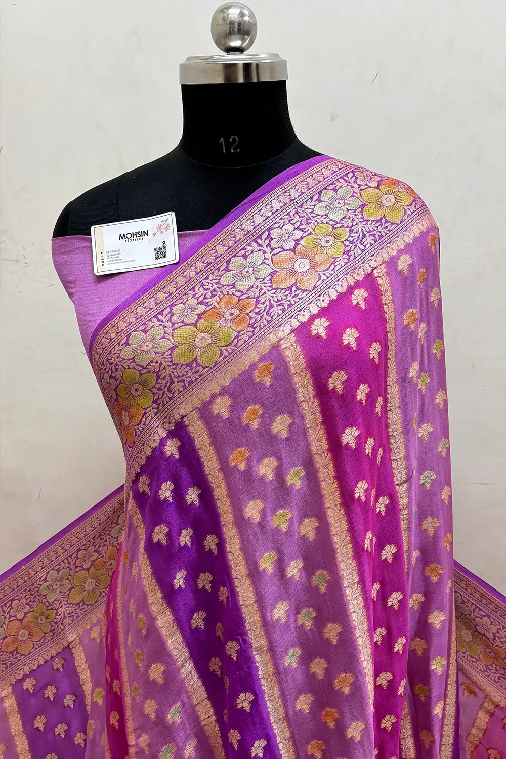 Lavender Rangkaat Pure Khaddi Georgette Silk Banarasi Saree