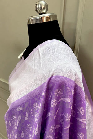 Lavender Resham Zari Banarasi Silk Saree