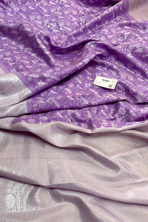 Lavender Resham Zari Banarasi Silk Saree
