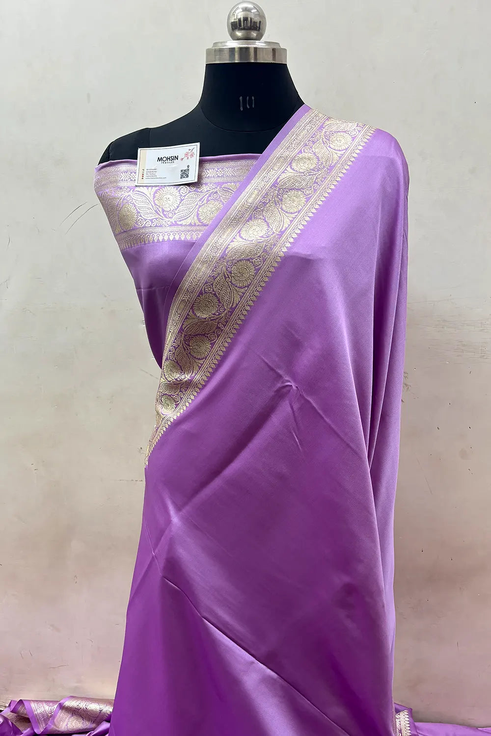 Lavender Royal Plain Katan Satin Silk Banarasi Saree