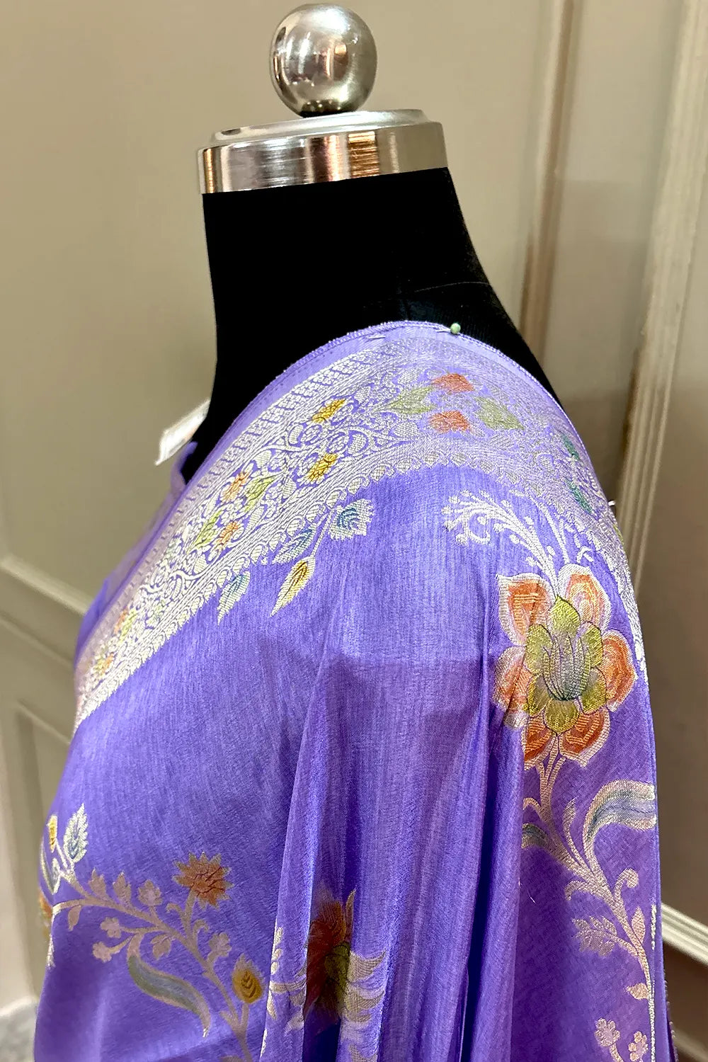 Lavender Shakahari Jaal Georgette Silk Banarasi Saree