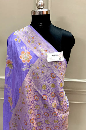 Lavender Shakahari Jaal Georgette Silk Banarasi Saree