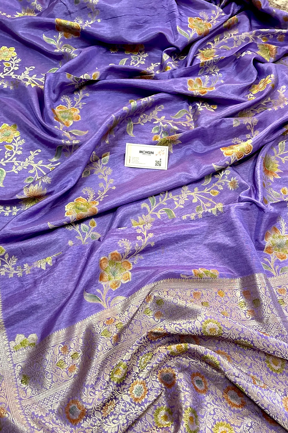 Lavender Shakahari Jaal Georgette Silk Banarasi Saree
