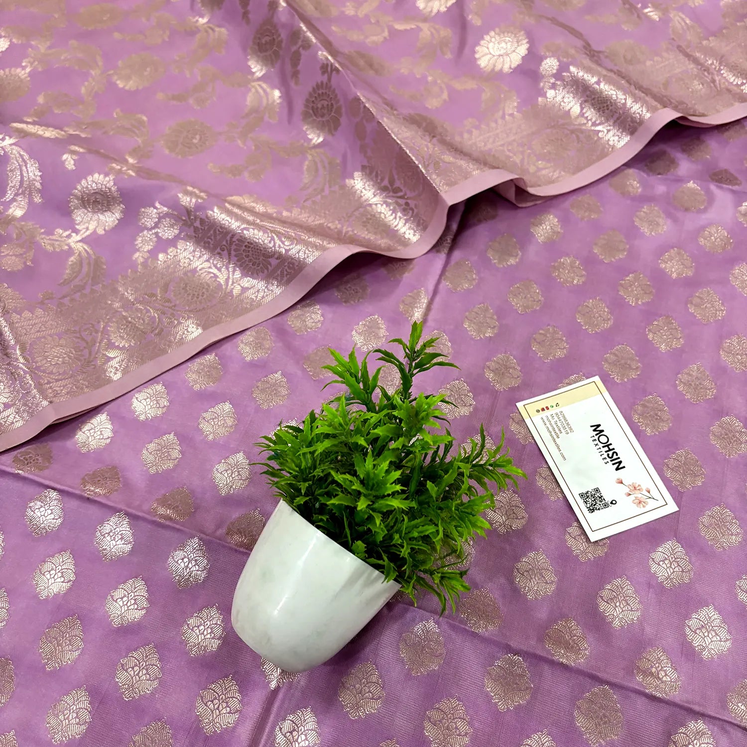 Lavender Singhasan Buti Satin Silk Banarasi Suit