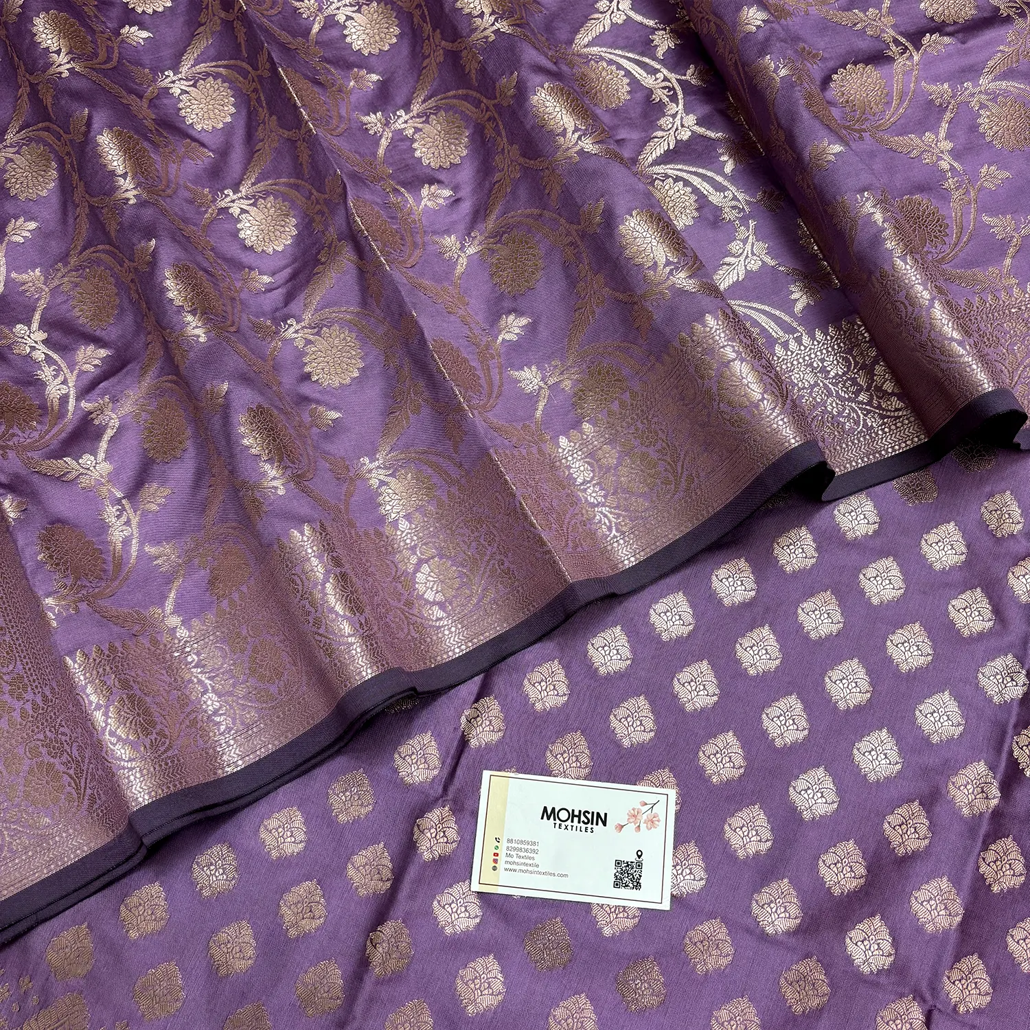 Lavender Singhasan Buti Semi Katan Silk Banarasi Suit