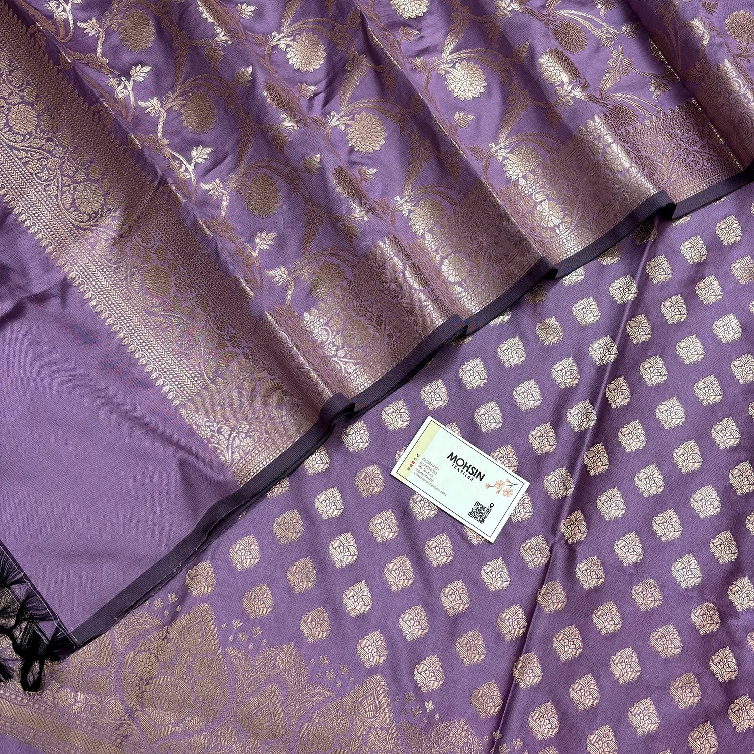 Lavender Singhasan Buti Semi Katan Silk Banarasi Suit