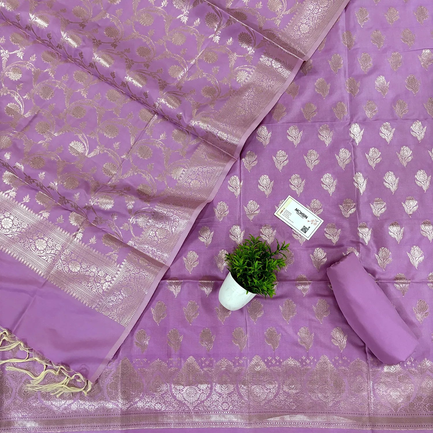 Lavender Singhasan Vilas Satin Silk Banarasi Suit