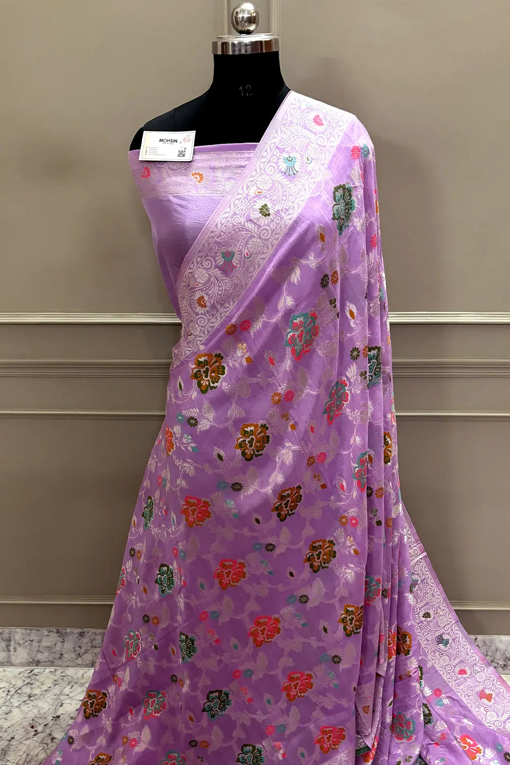 Lavender Zari Tussar Georgette Silk Banarasi Saree