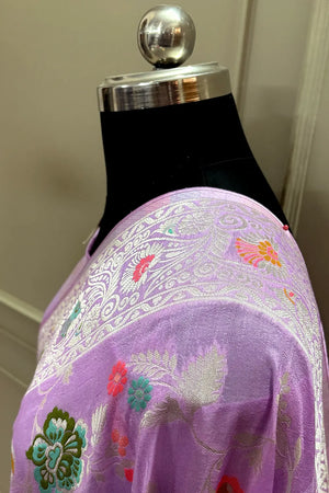 Lavender Zari Tussar Georgette Silk Banarasi Saree