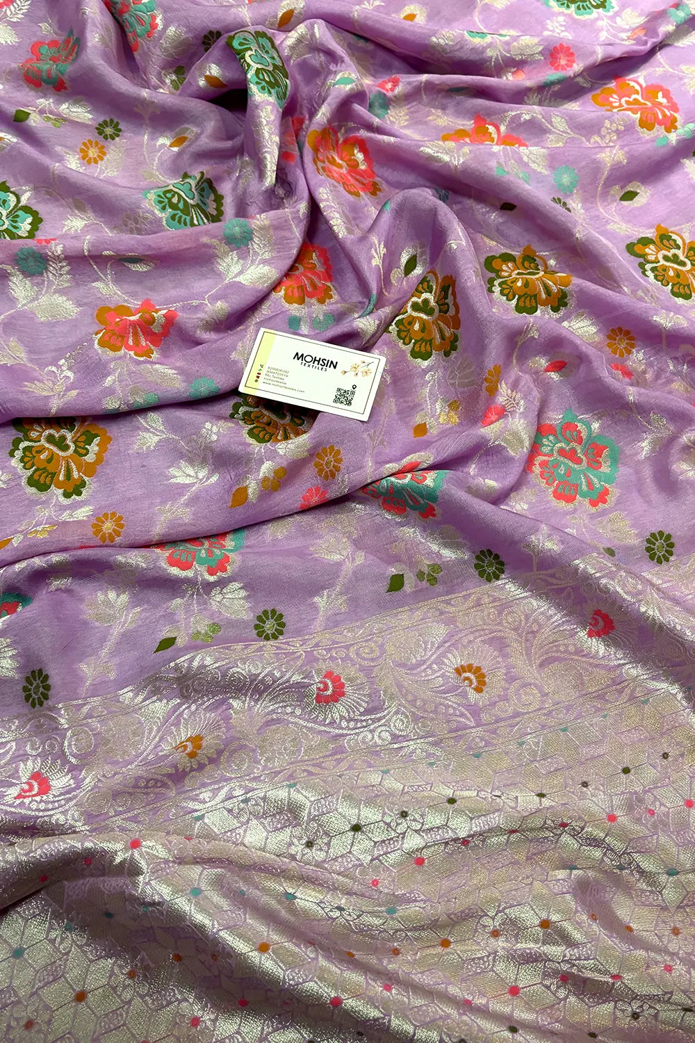 Lavender Zari Tussar Georgette Silk Banarasi Saree