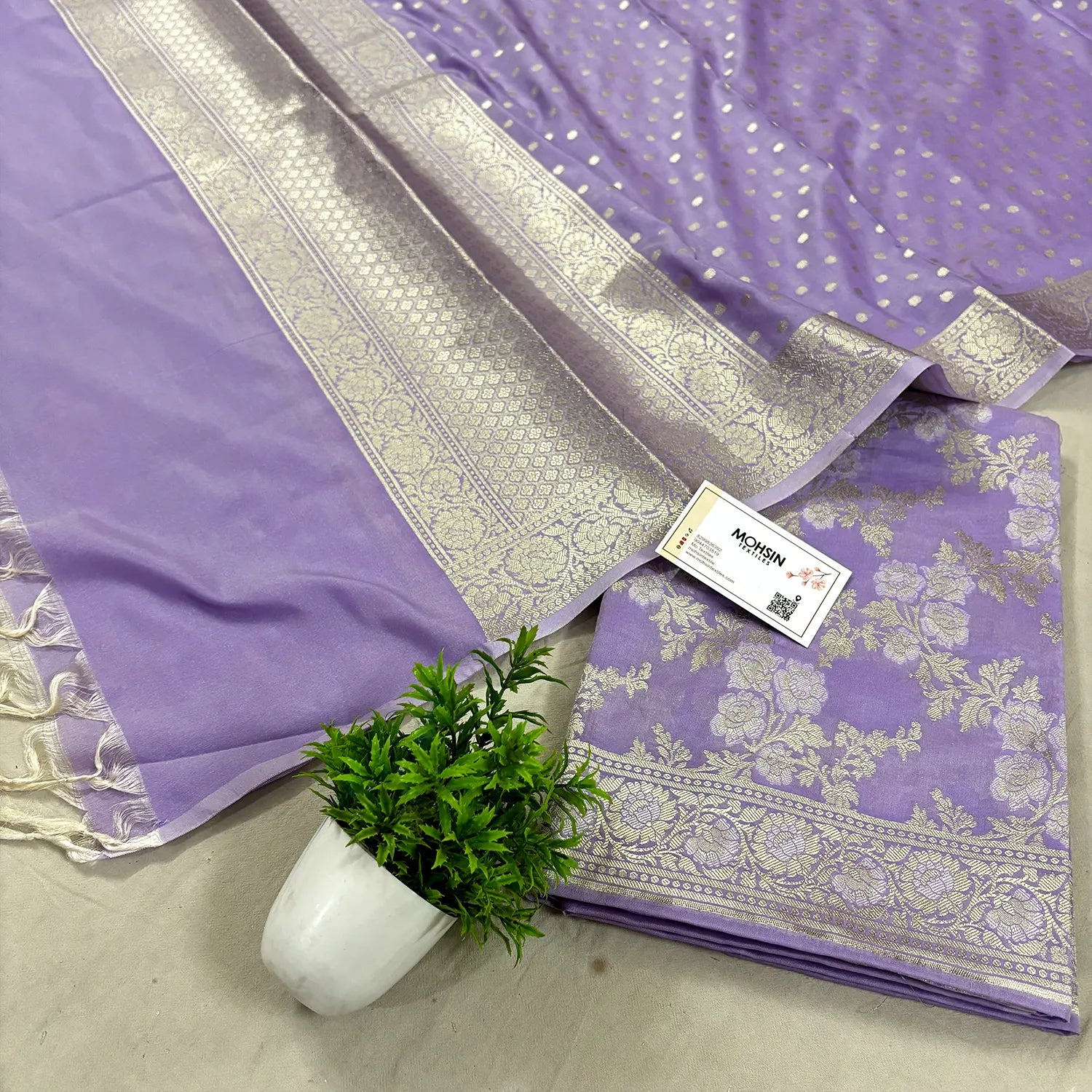 Lavender Zari Katan Silk Banarasi Suit