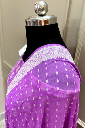 Lavender Zari Pure Georgette Silk Banarasi Suit